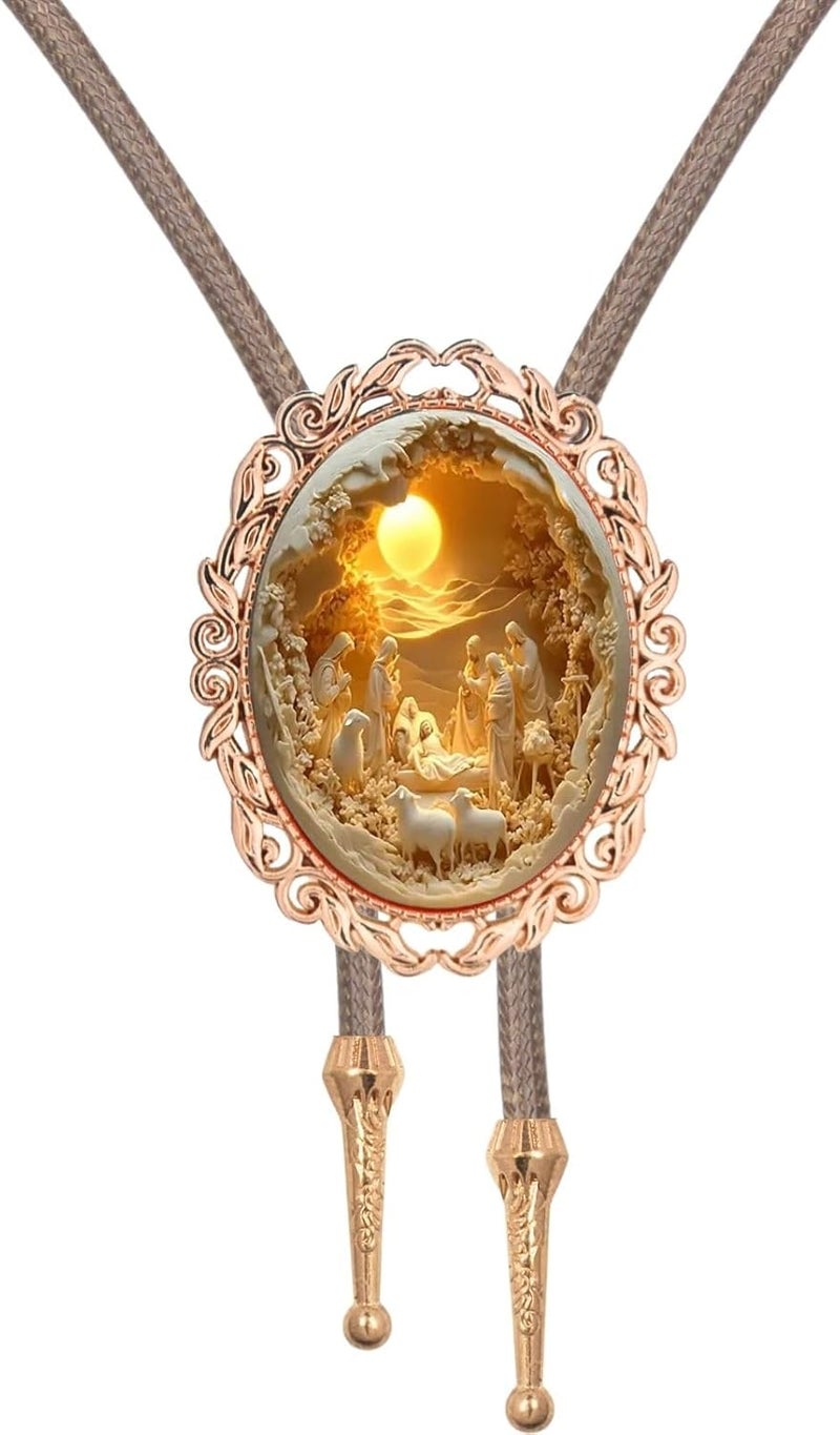 PEARLY JUN Bolo Tie for Women Men Flower Rose Western Cowboy Brown Leather Country Style String Vest Gifts - Image 1